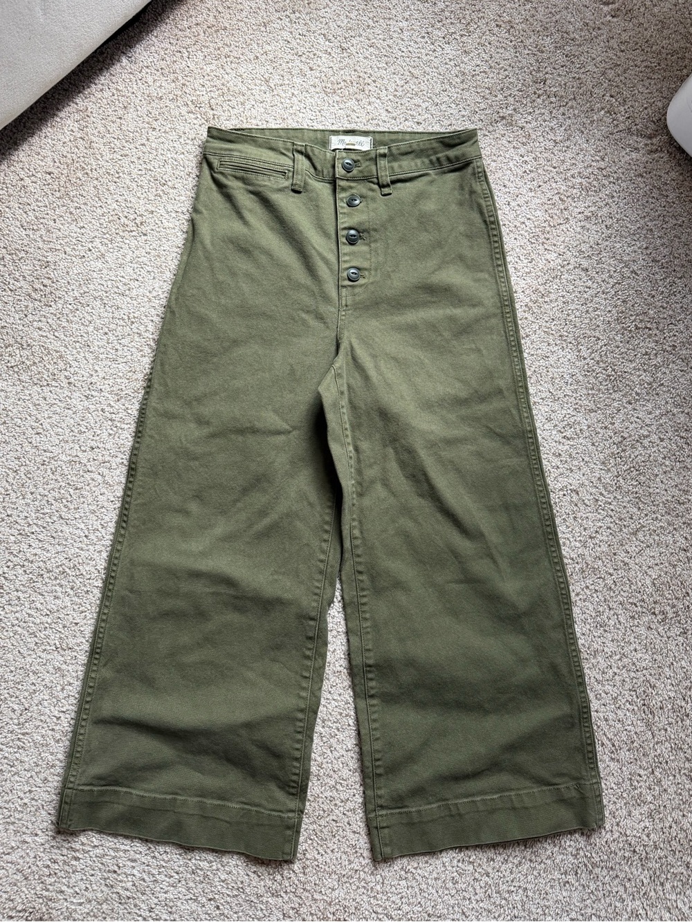 Madewell Emmett Wide Leg Cropped Pants Olive Green 28